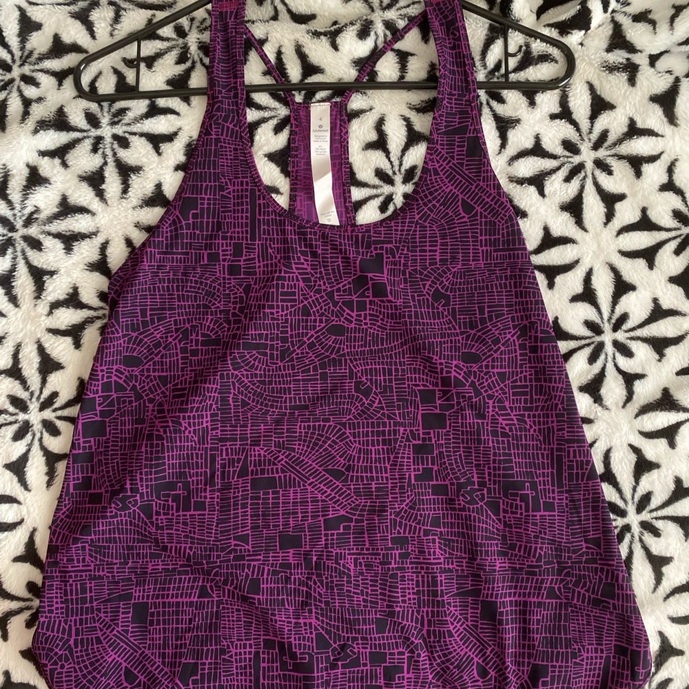 Purple and black lululemon workout tank